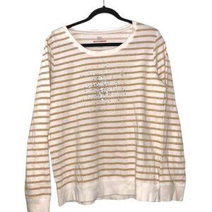 Style & Co Womens Striped Sweatshirt L White & Gold